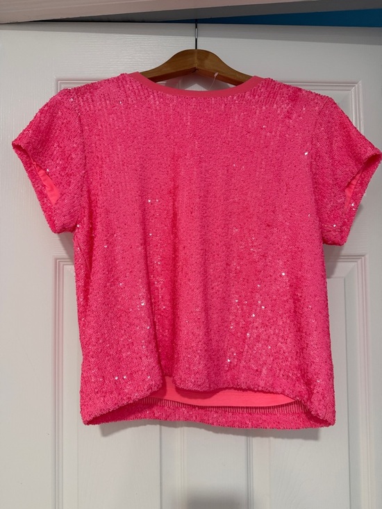 Generation Love Tops - Generation Love Hot Pink Sequin Crop Tee